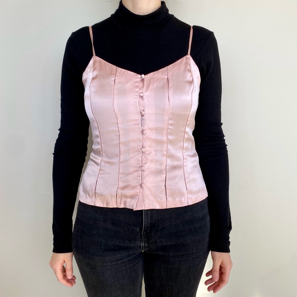 Intermix 100% silk button-down corset-style tank top. 🩷